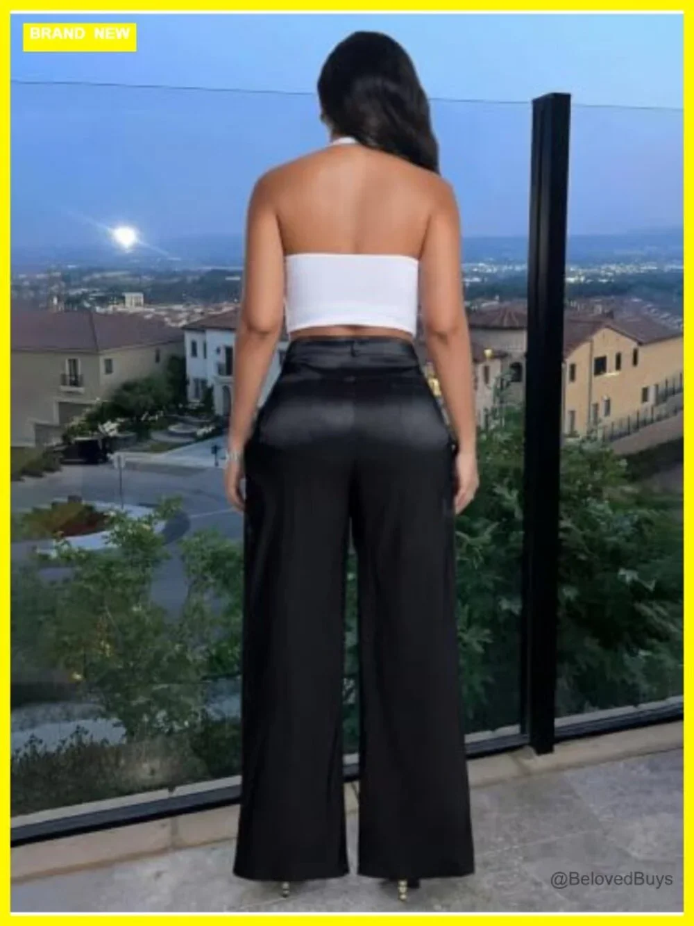 High Waisted Wide Leg Cargo Pants Satin Palazzo Going Out Party